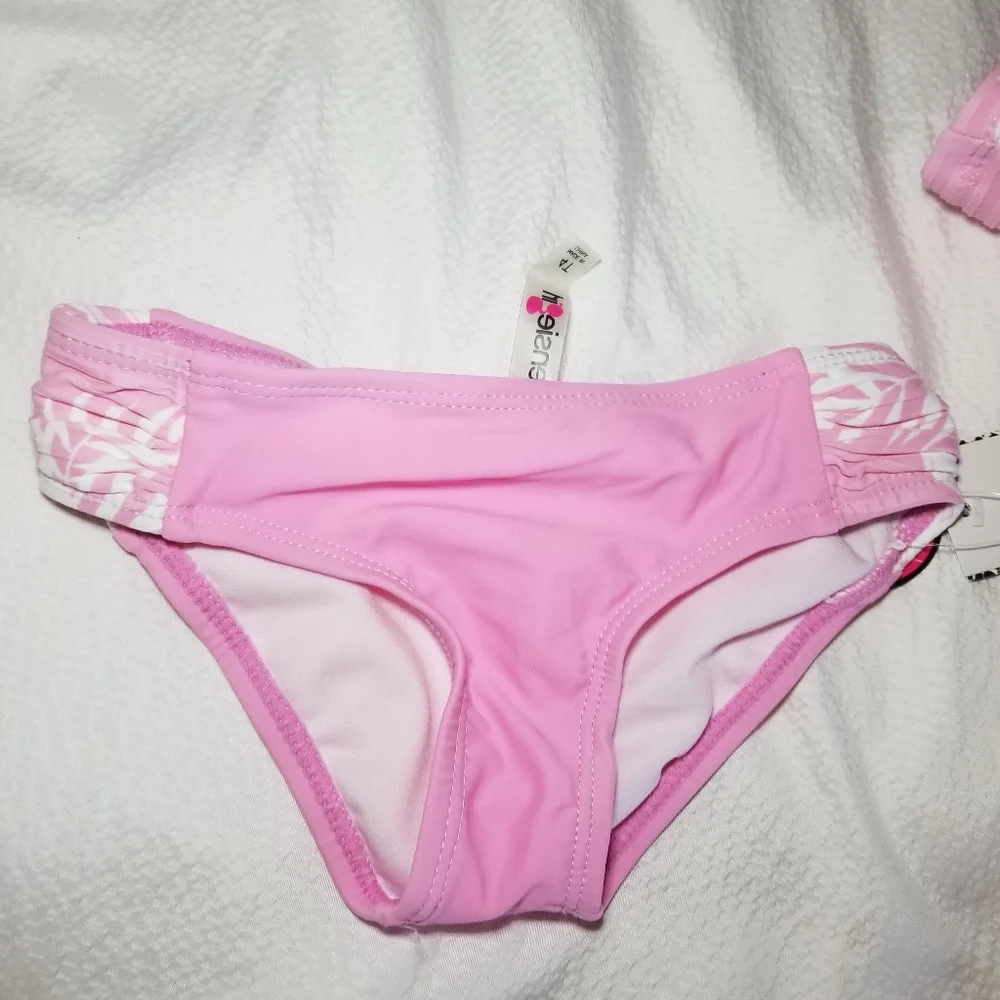 NWT little girls pink 2 piece strappy back swim bathing suit